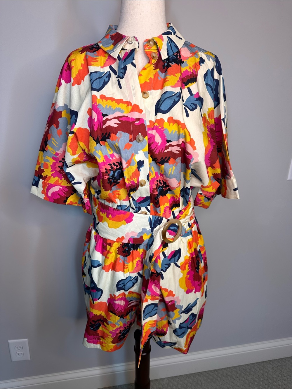 Sz 40 / 8 Sezane x Momonì Joan Jumpsuit romper shorts floral short sleeve pocket - Picture 3 of 13